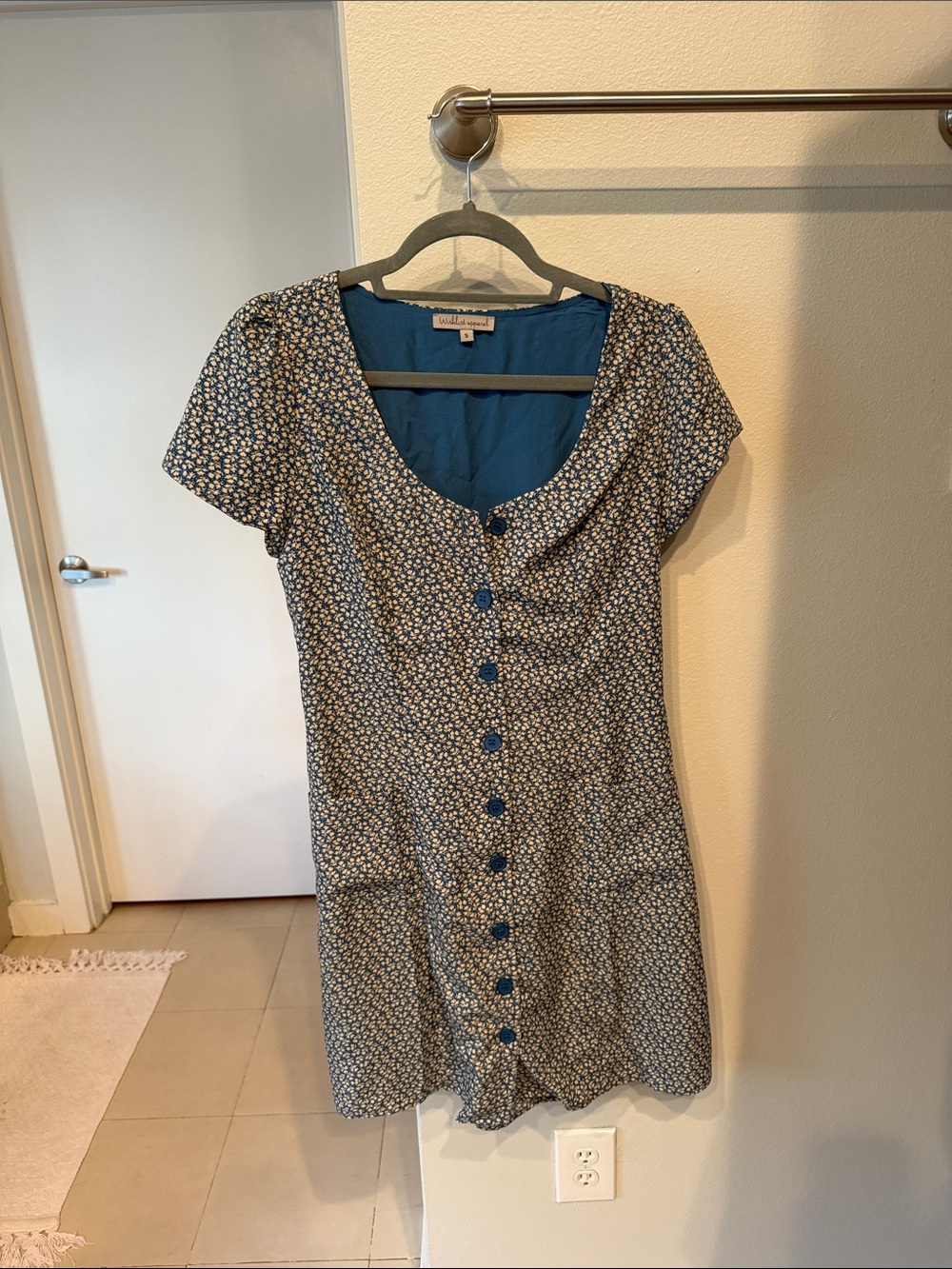 Blue Floral Button-Through Women's Dress